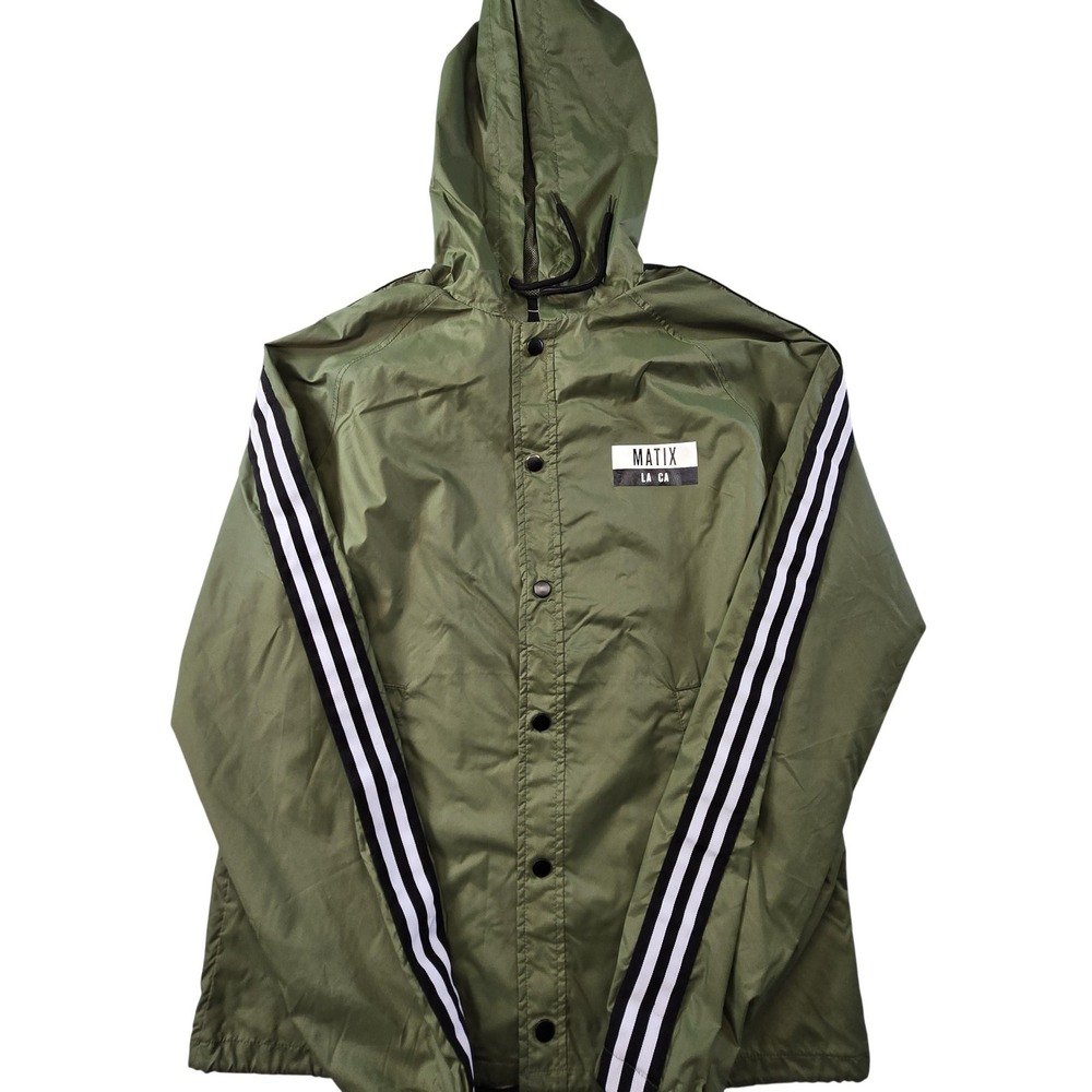 Matix Jacket Mens M Green Windbreaker Hooded‎ Lined Snap Closure Lightweight
